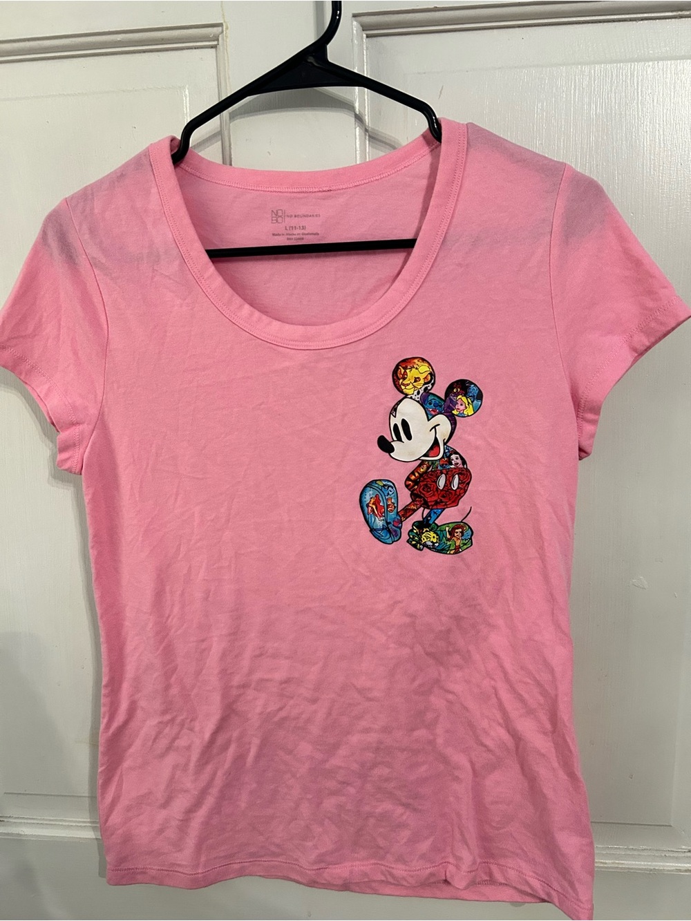 No Boundaries Pink Mickey Mouse Patch Short Sleeve Tee